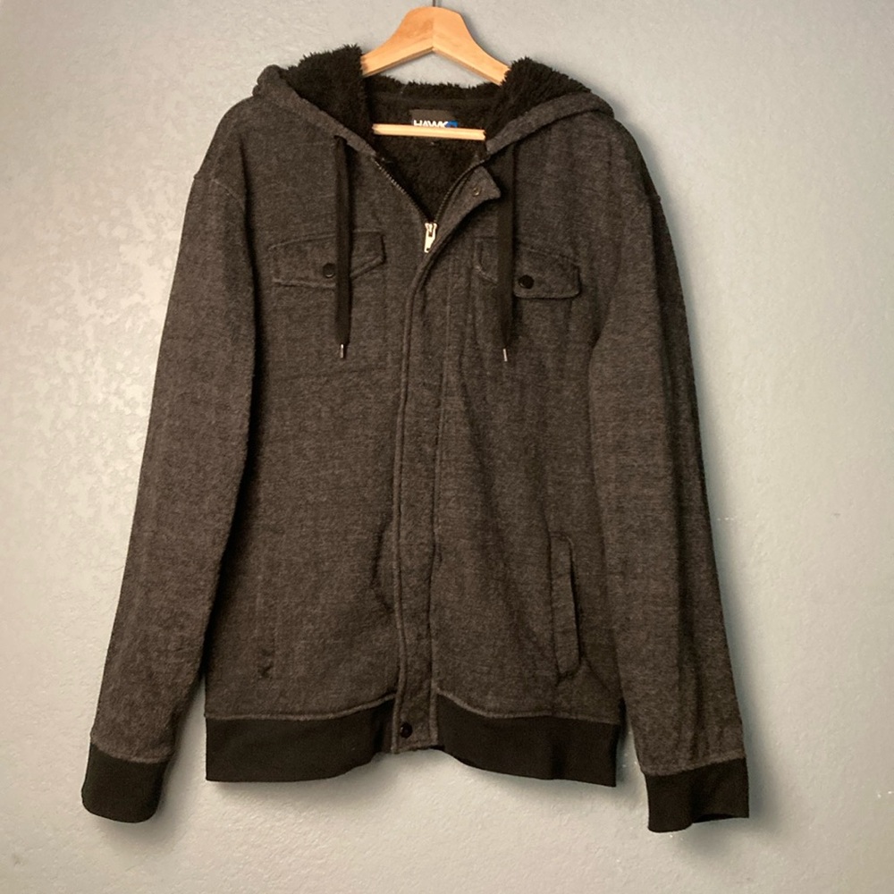 Hawk Men’s Cotton Zip- and Button-Up Jacket ~ Large ~ Black and White Heather